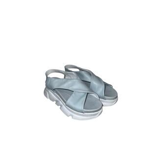 Girotti Chunky Sole Sandals 34745 in Light Blue/Ivory Leather, 40/9.5
